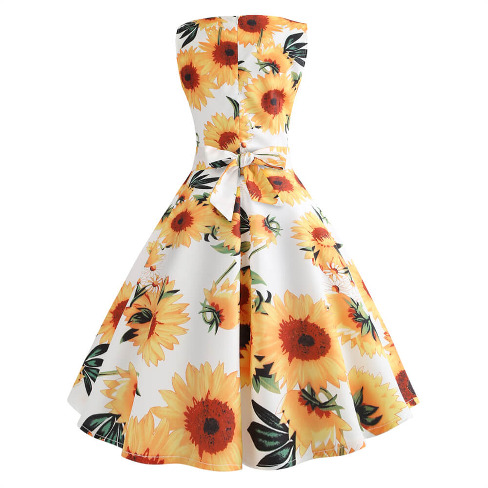 1950s Floral Bow Swing Dress