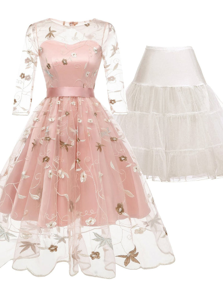 2PCS Top Seller Pink 1950s Dress & White Petticoat FashionLoveHunter 2PCS Top Seller Pink 1950s Dress & White Petticoat FashionLoveHunter