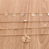 Gold Map Disc Pentagonal Star Bead Chain Multi-layer Necklace