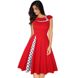 Red 1950s Polka Dot Patchwork Swing Dress