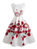 White 1950s Floral Swing Dress