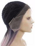 Long Black Root Grayish Pastel Pink Ombre Straight Synthetic Lace Front Wig - FashionLoveHunter