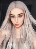 Long Ash Blonde Pearized Straight Synthetic Lace Front Wig - FashionLoveHunter