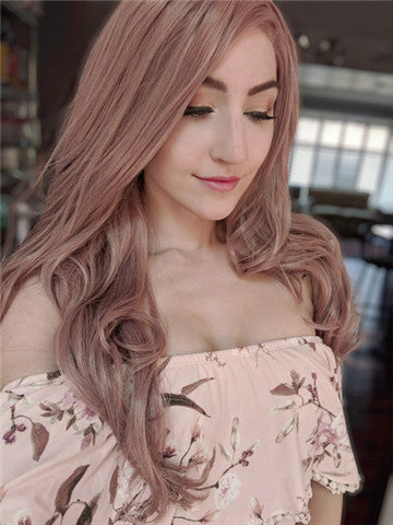 Long Ash Pink Rosy Mist Synthetic Lace Front Wig - FashionLoveHunter