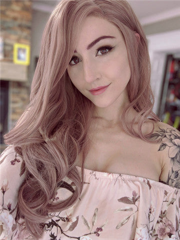 Long Ash Pink Rosy Mist Synthetic Lace Front Wig - FashionLoveHunter
