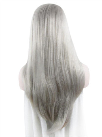 Long Ash Silver Galaxy Straight Synthetic Lace Front Wig - FashionLoveHunter