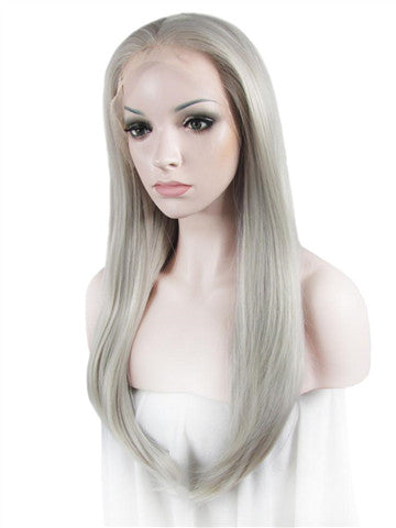 Long Ash Silver Galaxy Straight Synthetic Lace Front Wig - FashionLoveHunter