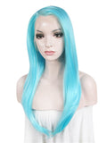 Long Bright Dew Grass Blue Synthetic Lace Front Wig - FashionLoveHunter