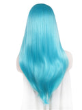 Long Bright Dew Grass Blue Synthetic Lace Front Wig - FashionLoveHunter