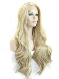 Long Golden Blonde Mixed Color Synthetic Lace Front Wig - FashionLoveHunter