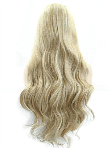 Long Golden Blonde Mixed Color Synthetic Lace Front Wig - FashionLoveHunter