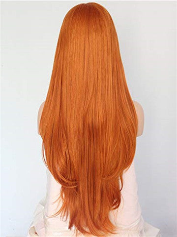 Long Mullet Orange Daily Synthetic Lace Front Wig - FashionLoveHunter