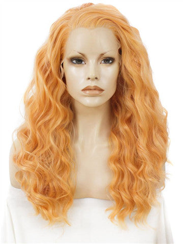 Long Strelitzia Orange Curly Synthetic Lace Front Wig - FashionLoveHunter