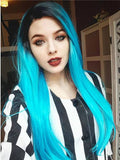 Magical Electric Blue Long Straight Synthetic Lace Front Wig - FashionLoveHunter