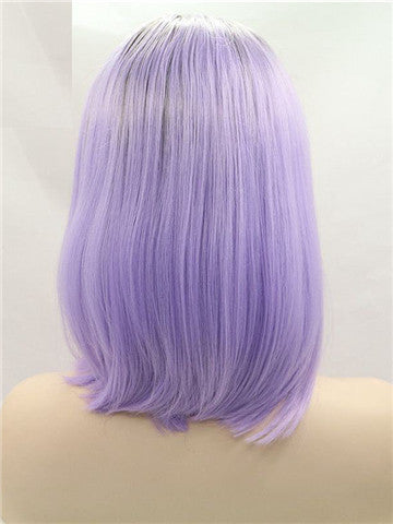 2018 Short Black To Purple Ombre Bob Synthetic Lace Front Wig - FashionLoveHunter