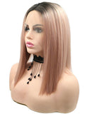 Short Cymbidium Ash Peach Ombre Synthetic Lace Front Wig - FashionLoveHunter
