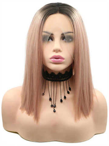 Short Cymbidium Ash Peach Ombre Synthetic Lace Front Wig - FashionLoveHunter