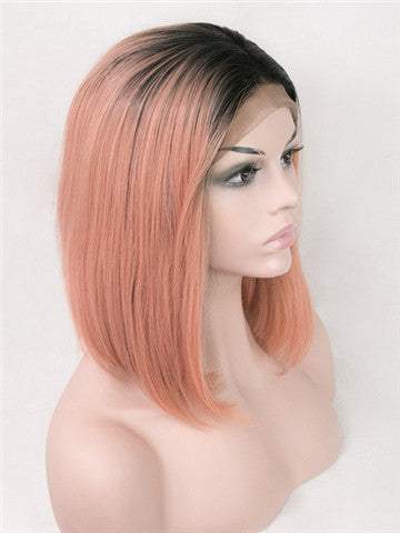 Short Light Erythrina Peach Ombre Synthetic Lace Front Wig - FashionLoveHunter