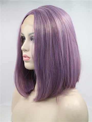 Short Purple Straight Bob Synthetic Lace Front Wig - FashionLoveHunter
