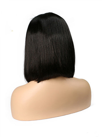 Short Straight Lace Front Brazilian Remy Bob Human Hair Wig - FashionLoveHunter