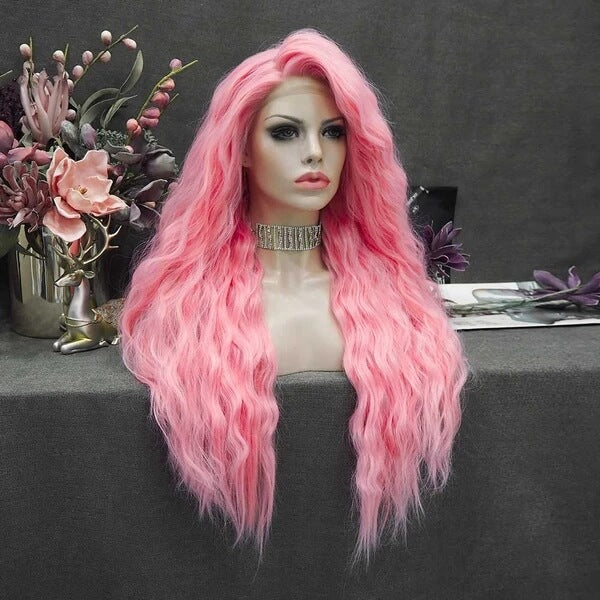 New Arrival Long Barbie Pink Curly Synthetic Lace Front Wig