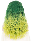 Long Forest Green To Yellow Ombre Straight Synthetic Lace Front Wig - FashionLoveHunter