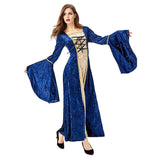 Women Medieval Renaissance Vintage Dress Court Costume Square Collar Bundled Corset Dress Halloween Party Dress