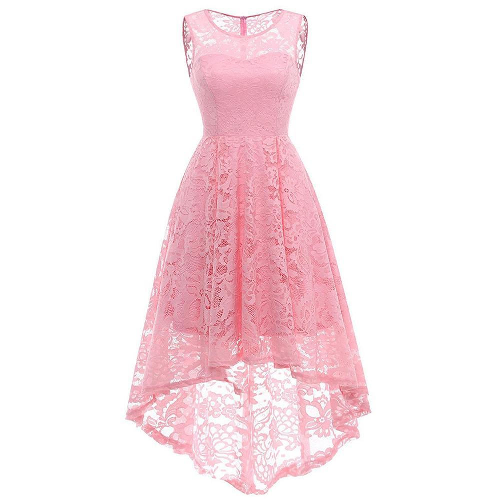 Women's Vintage Floral Lace Sleeveless Hi-Lo Cocktail Formal Swing Dress