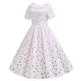 Women Fashion Retro Vintage Dress Doll Peter Pan Collar Dress Heart Print Bowknot Hepburn Elegant Party Dress