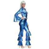 Women Halloween Costume Blue Onesies Retro 70s Disco Show Nightclubs Singer Costumes