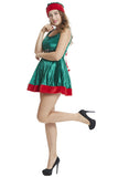 Women Christmas Green Elf Cosplay Velvet Dress