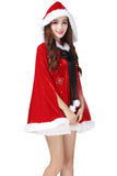 Women Christmas Mrs. Santa Claus Cardigan Velvet Hooded Short Cape Cloak