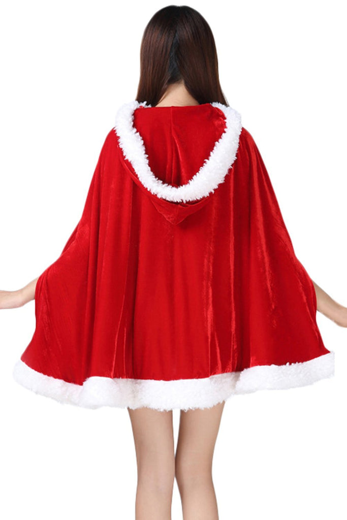 Women Christmas Mrs. Santa Claus Cardigan Velvet Hooded Short Cape Cloak