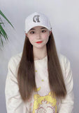 Long Brown Straight Synthetic Wig With White "D" Baseball Cap