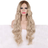Pinkshow Ash Blonde Wavy Lace Front Synthetic Wigs