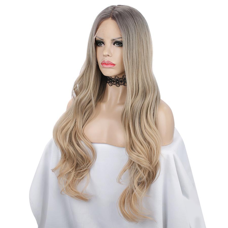 Ombre Blonde Water Wavy Synthetic Lace Front Wig Autumn-Winter