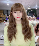 Long Brown Wave Synthetic Wig With Bangs