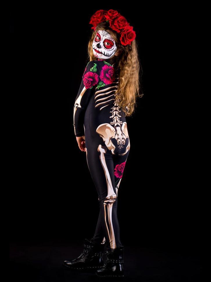 Pink SugarSkull Skeleton Halloween Printed Jumpsuit