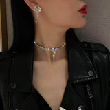 2 pcs/set Love Catsua Diamond Earrings+Necklace