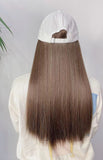 Long Brown Straight Synthetic Wig With White "D" Baseball Cap