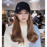 Long Brown Synthetic Wig With Peaked Cap