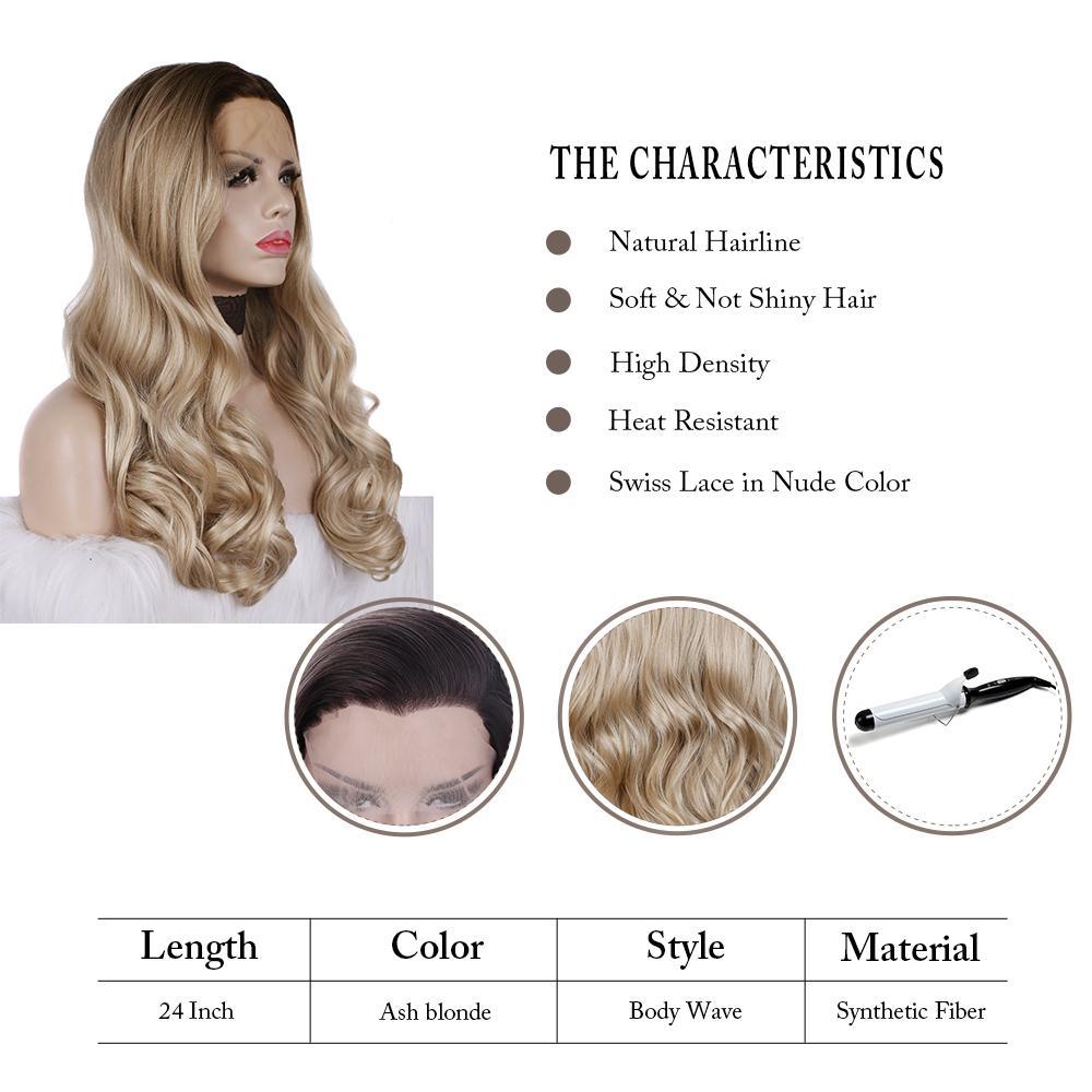 Long Ombre Blonde Body Wavy Glueless Synthetic Lace Front Wigs