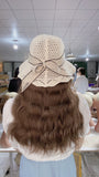 Long Brown Curly Synthetic Wig With Mesh Hat Lace Bow