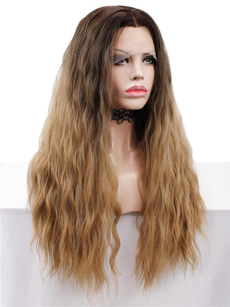 Ombre Brown Blonde Curly Lace Front Wigs Autumn-Winter