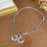 Double C Letter Necklace Versatile Clavicle Sweater Chain With Pearl