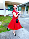 Red 1940s Floral Belted Dress