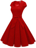 Red 1940s Floral Belted Dress