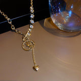 Drill Y Type Lock Bone Metal Sweater Chain Necklace