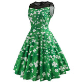 Green Lucky Shamrock Dress Sleeveless Lace Patchwork Dress ST. Patrick's Day Costume