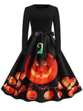Halloween Round Neck Positioning Print Dress
